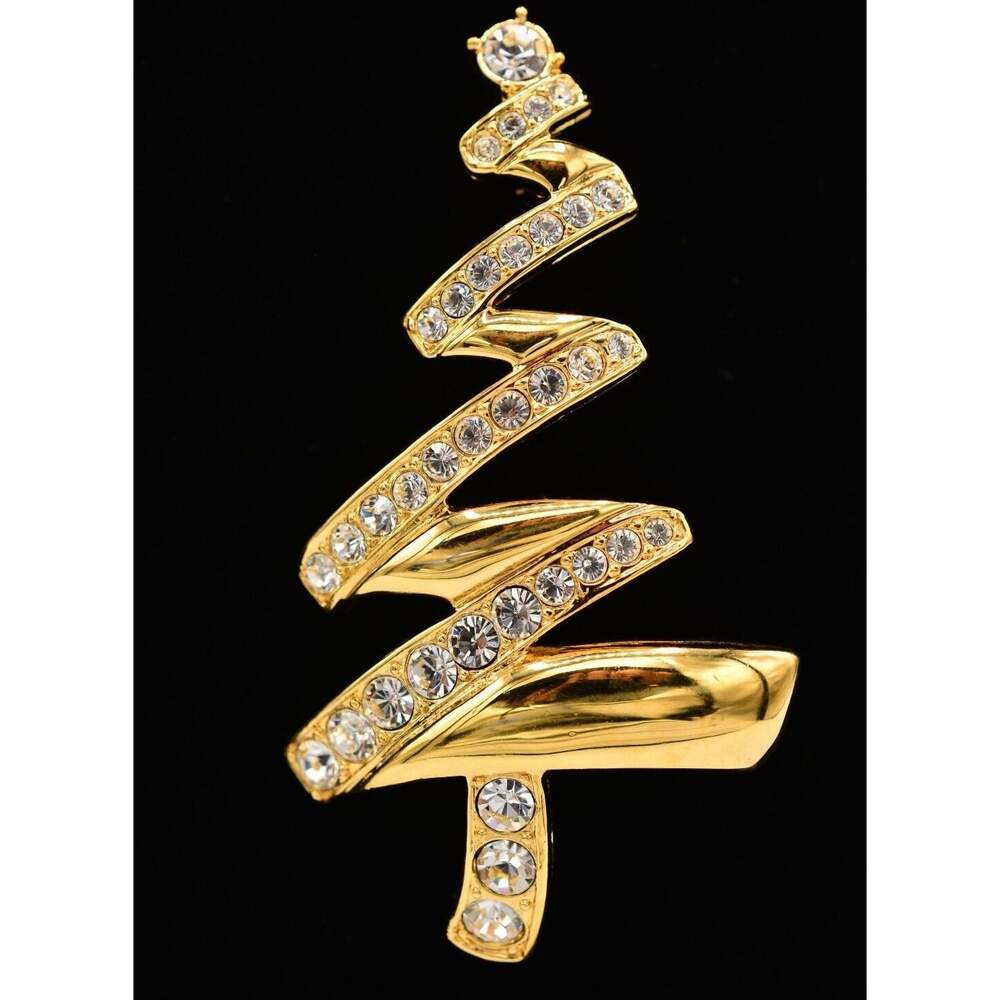 Monet Vintage Christmas Tree Pin Brooch Holiday Rhinestone Crystal Signed BinAP